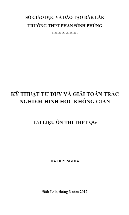 Kỹ thuật tư duy và giải toán trắc nghiệm hình học không gian - Hà Duy Nghĩa